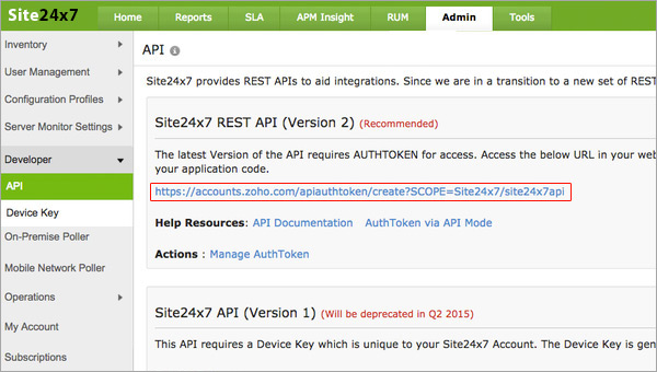 Site24x7 API密钥