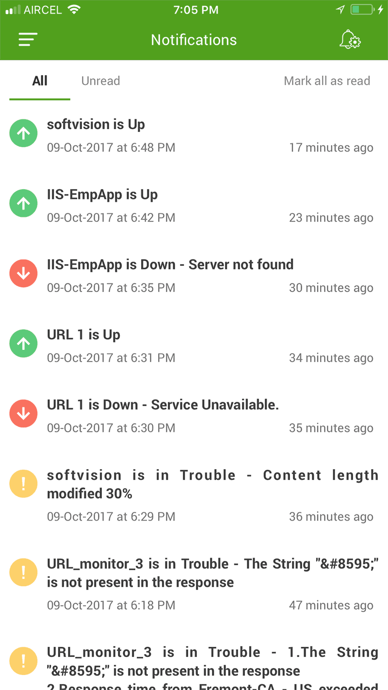 mobile app resource current status screen